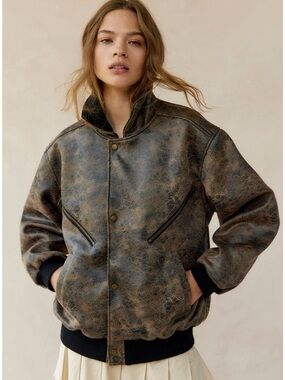UO urban outfitters Erin Faux Leather Oversized Bomber Jacket
